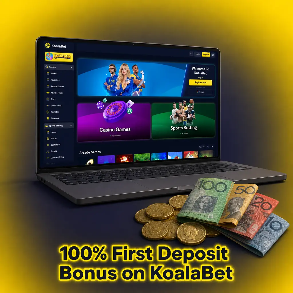 KoalaBet 100% first deposit casino bonus up to AUD 500, min AUD 20 deposit, 35x wagering, 7-day expiry