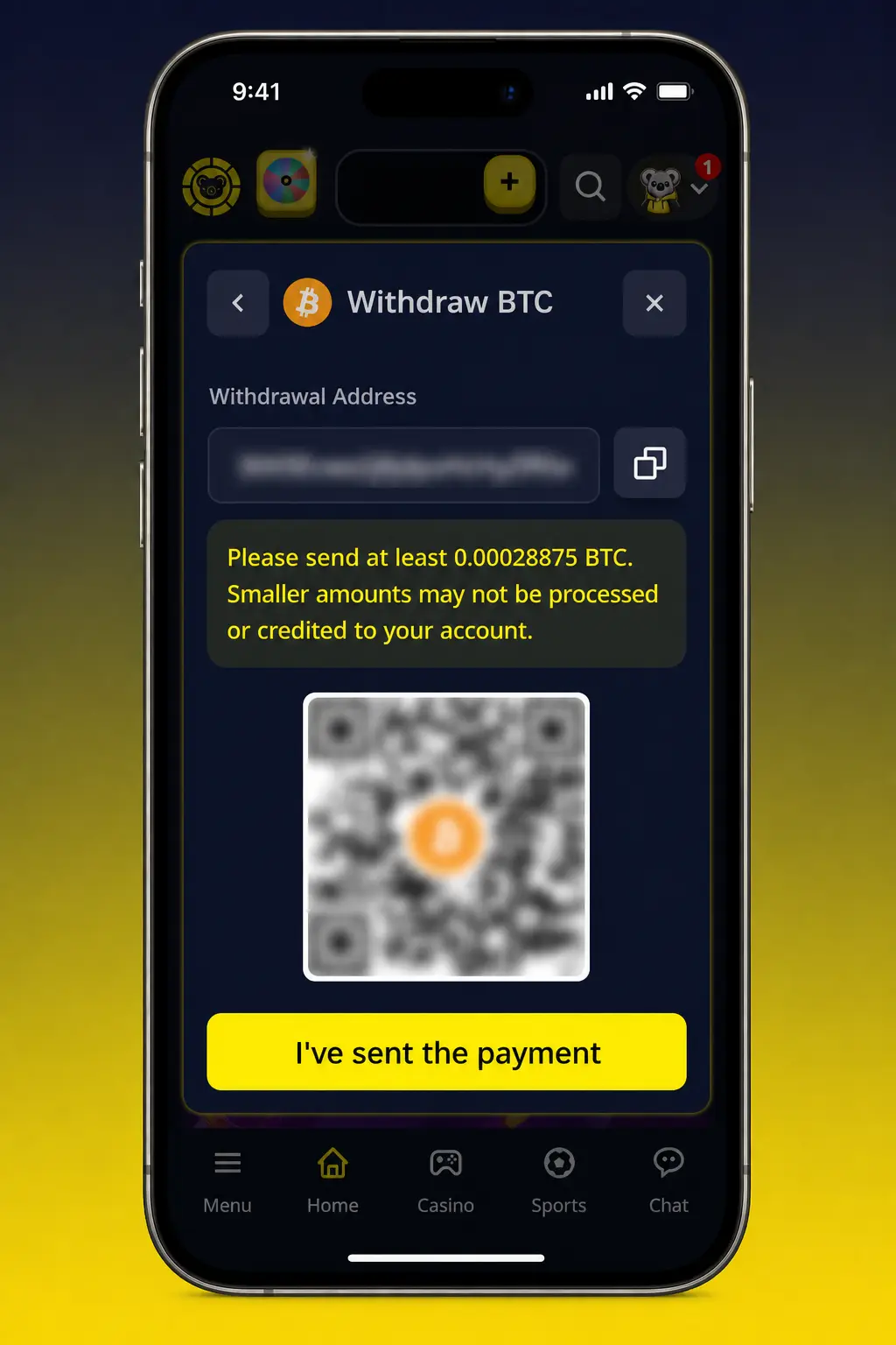 Step-by-step guide showing how to withdraw money from KoalaBet via the Cashier's Withdrawal tab