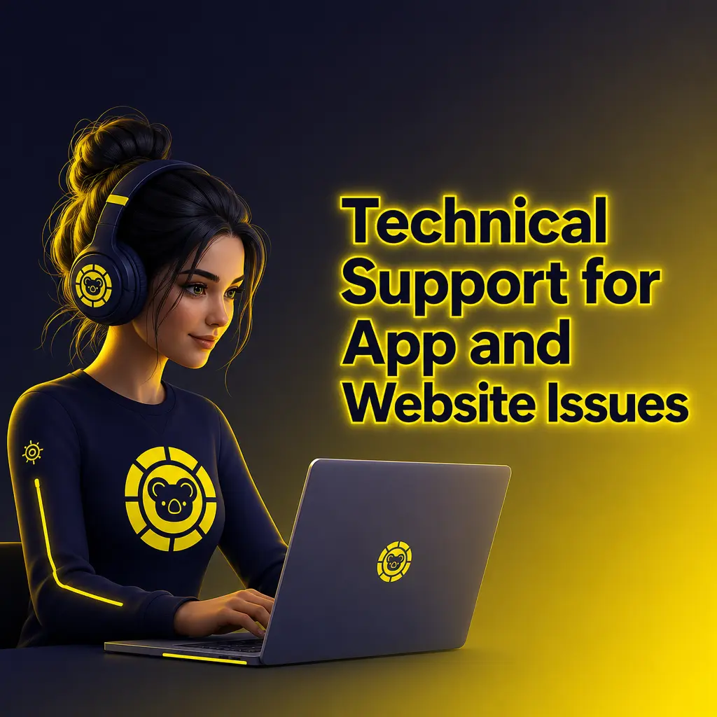 Technical support for Koalabet app and website issues, including crashes, loading errors and login failures