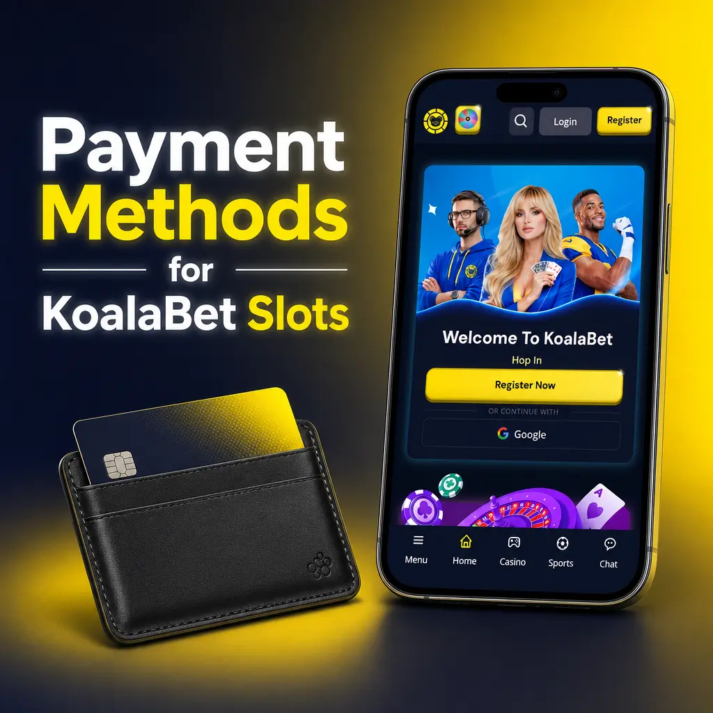 KoalaBet cashier showing 10 payment options including Visa, PayID, Bitcoin and Google Pay for Australian slot players